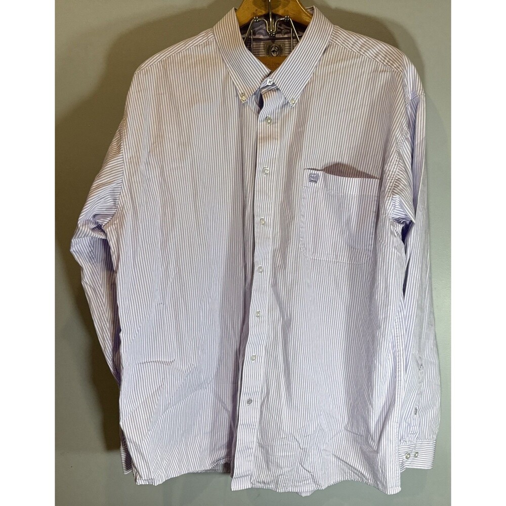 Mens Cinch Purple Striped Embroidered Logo Long Sleeve Button Down Shirt XL